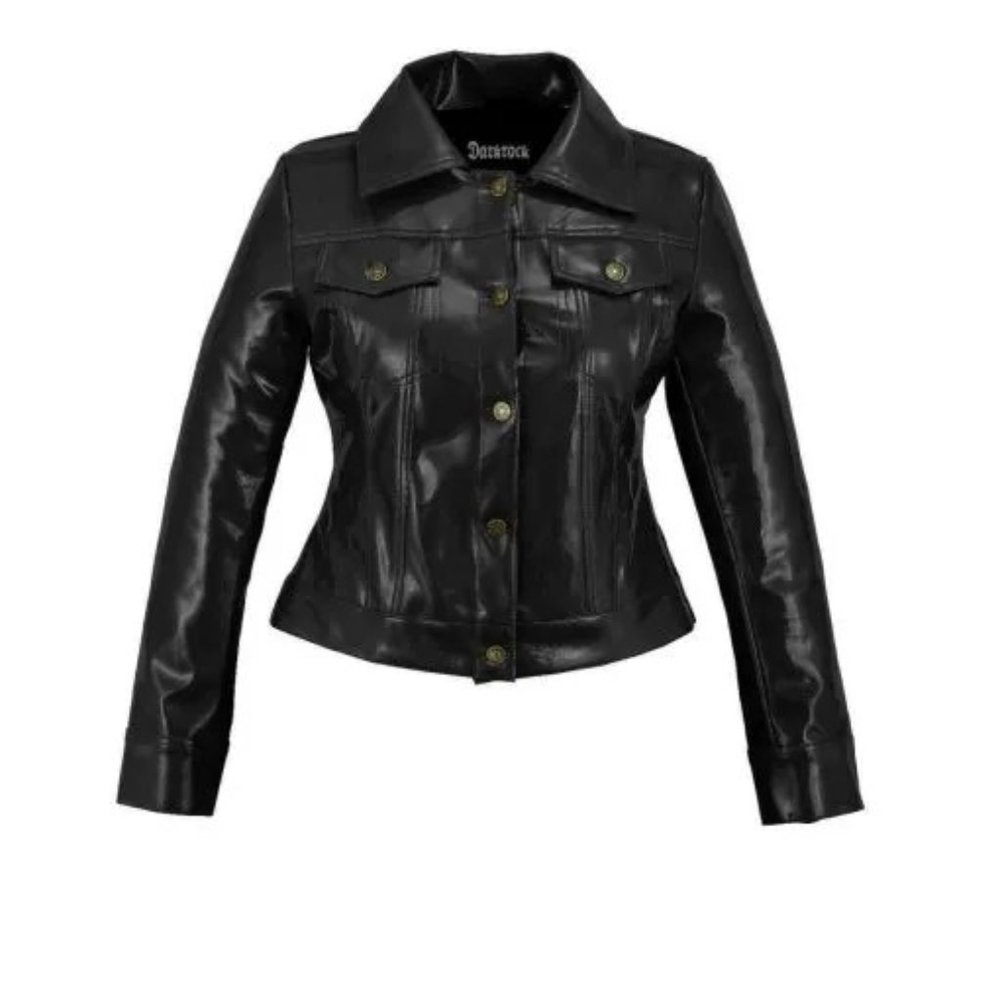 Vinyl Trucker Jacket Black PVC Women’s Shiny PVC Vinyl Jacket USA